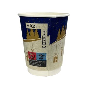 Pappbecher "Winter" für Heißgetränke, 200ml, doppelwandig, m. Biobeschichtung