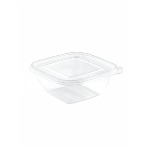 Salatschale, RPET, klar, quadratisch, 1000ml mit Deckel...
